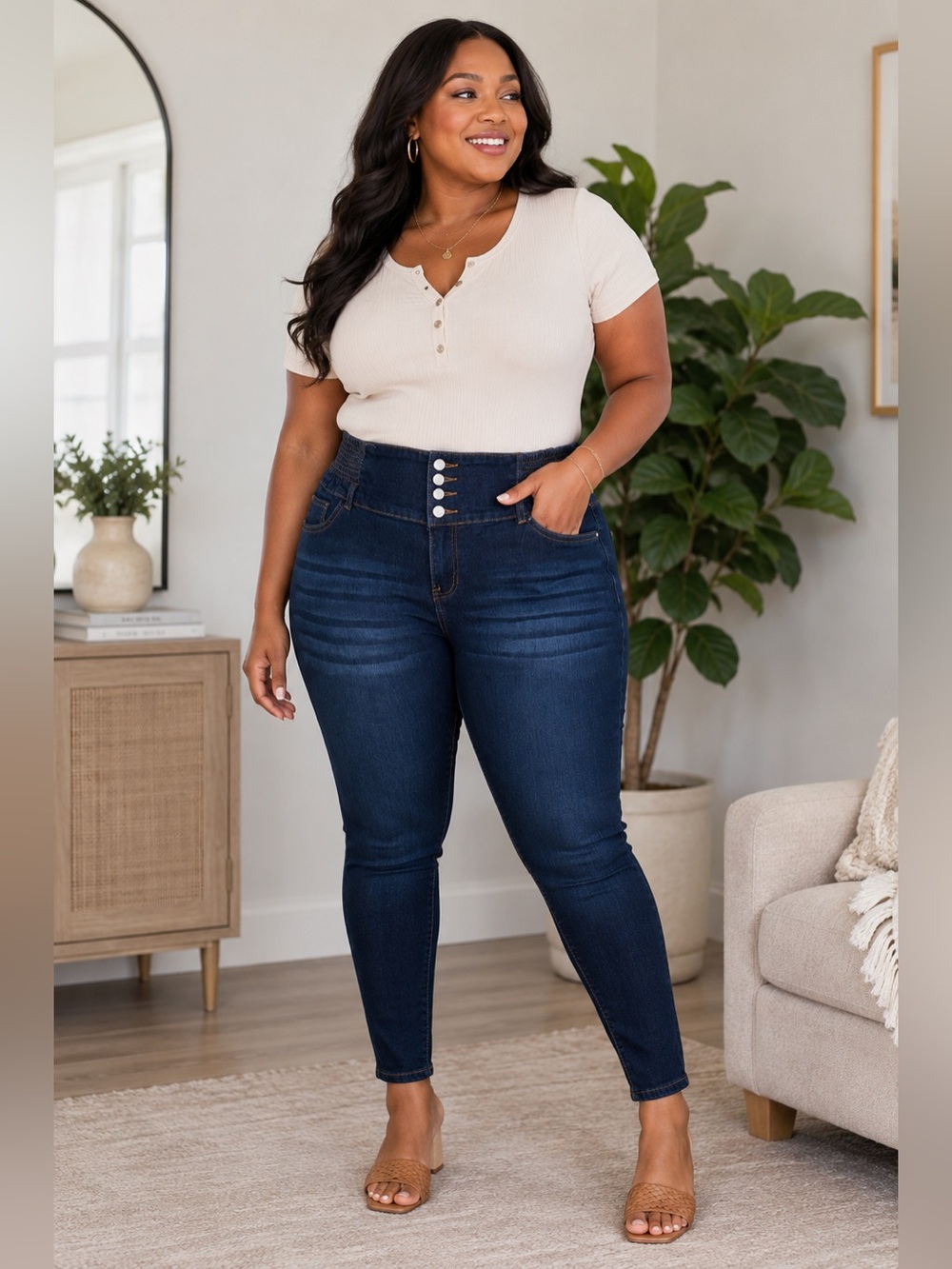 Shein Curve High Rise Skinny Jeans | Size 1XL | Dark Wash | Stretch Denim